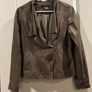 Etcetera womens soft Leather jacket snap down pockets lightweight size 4 brown